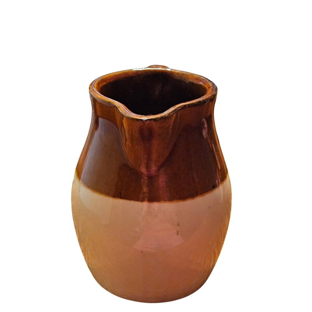 Vintage RRP Co Roseville Ohio Stoneware Pitcher Brown Cream Glaze 2 Tone Jug